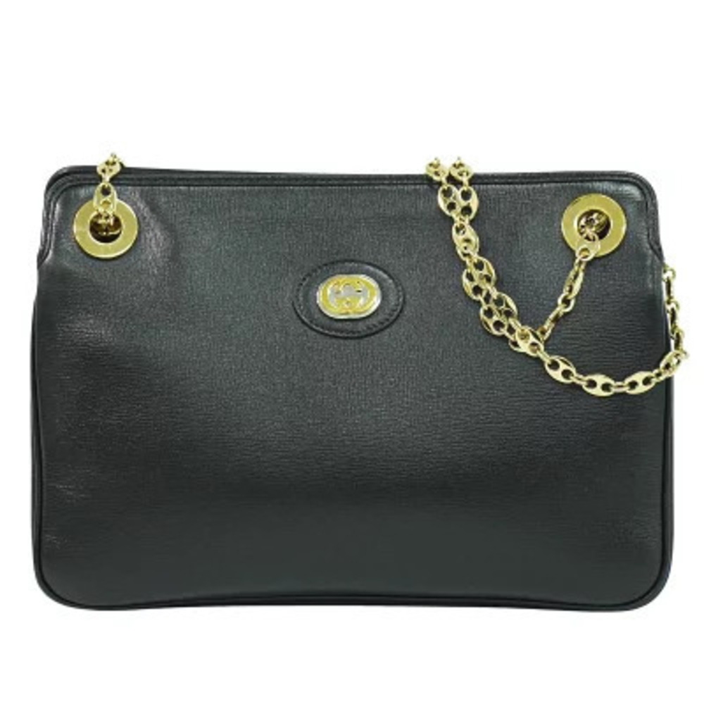 Gucci Marina Chain Leather Shoulder Bag Black